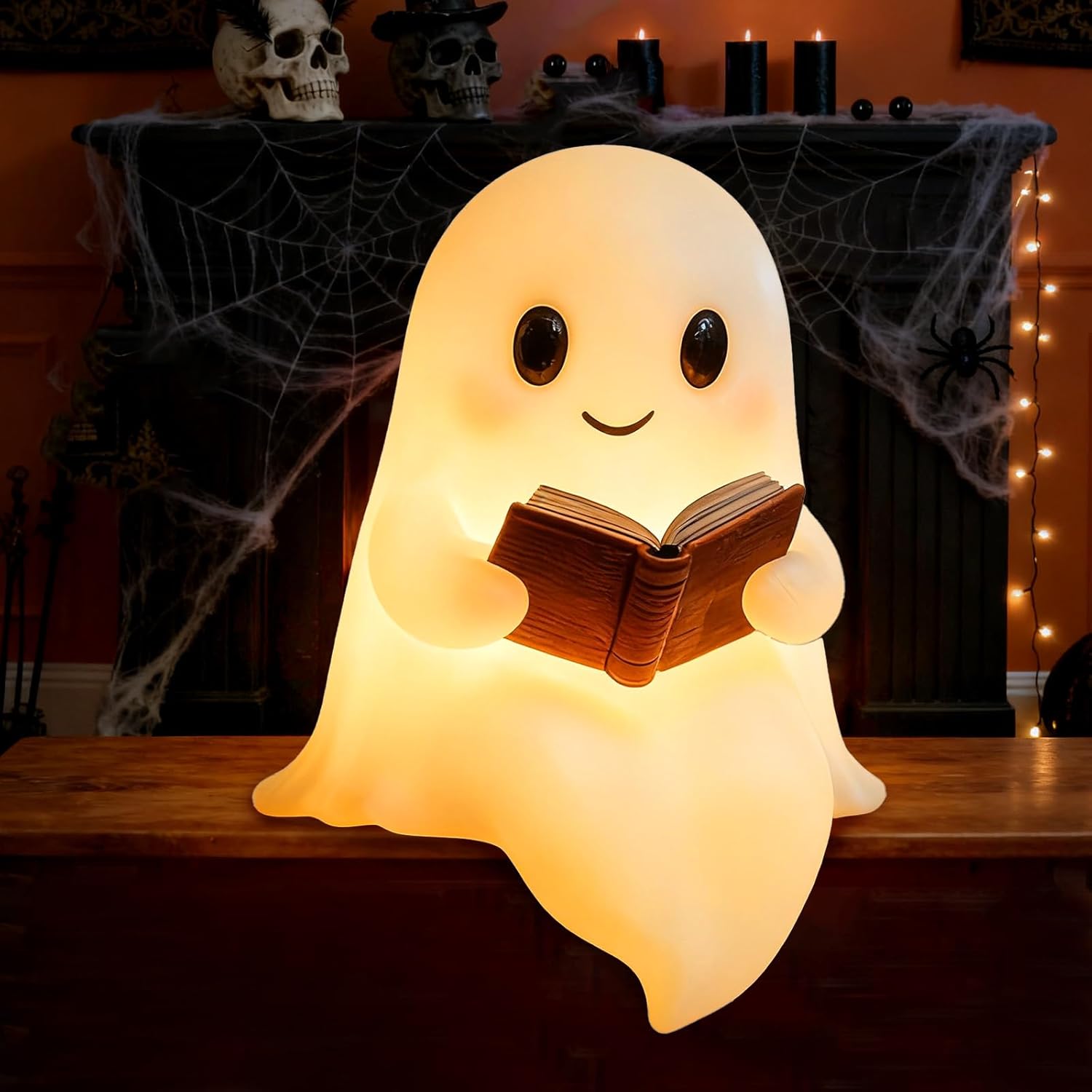 3D Resin Halloween Ghost Night Light, Ghost Warm Lighted Indoor Figurine Lamps for Bedroom Study Room Funny Christmas Indoor LED Nightlight (Xmas Ghost Light, 6")