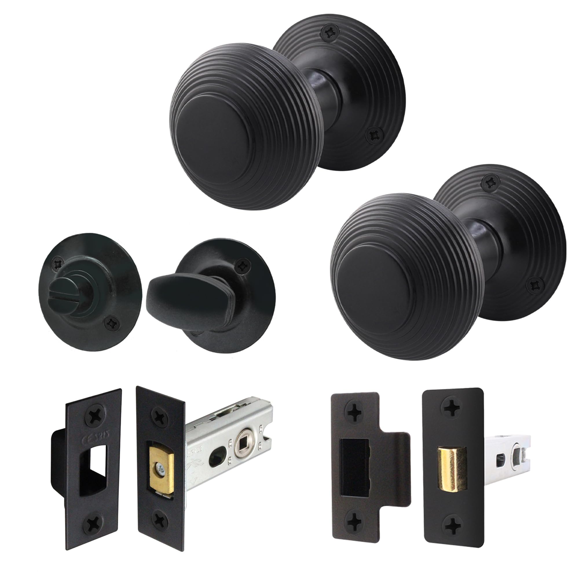 EAI Matt Black Door Knobs with Latch and Deadbolt, 1 Pack - Beehive