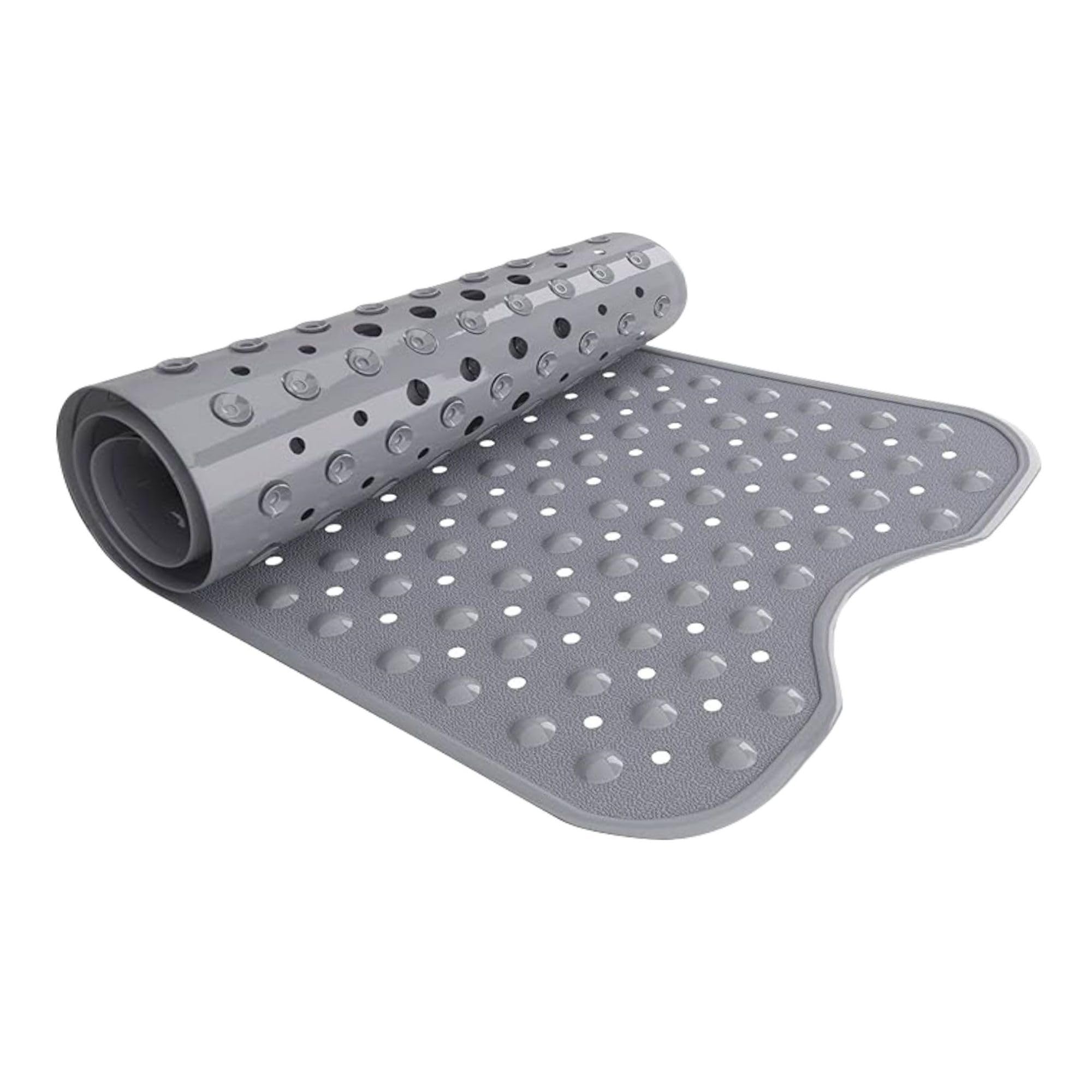 VELVETIO Bathtub Mat Non Slip - 100x40cm Extra Long Shower Mats Non Slip Anti Mould, Anti Slip Bath Mats with Suction Cups and Drain Holes, Machine Washable, Grey