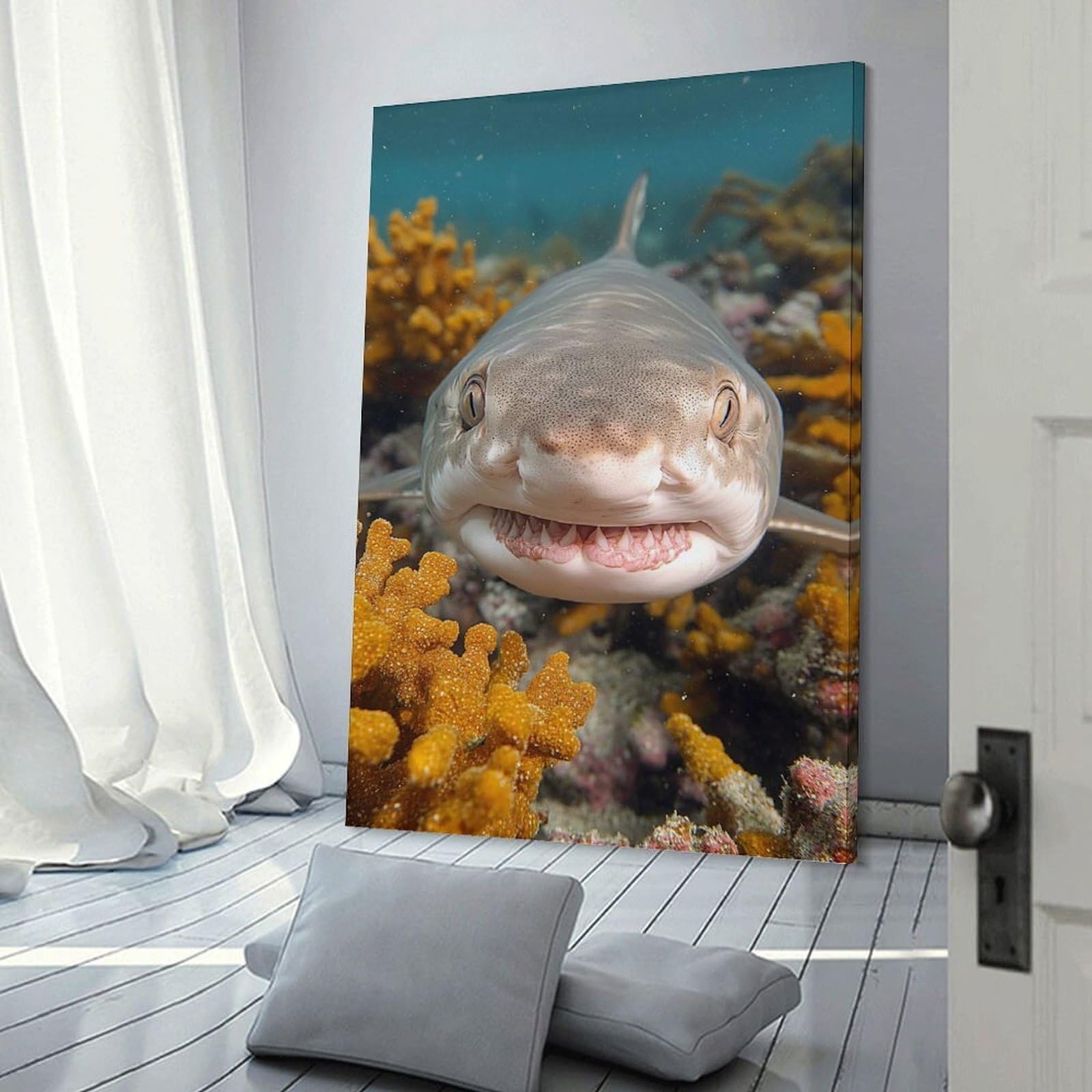 Canvas Wall Decor Close-up Shark Portrait Underwater, 20x30inch(50x75cm), for Gallery Wall Decor And Room Displays, An Easy Match for Collected Prints