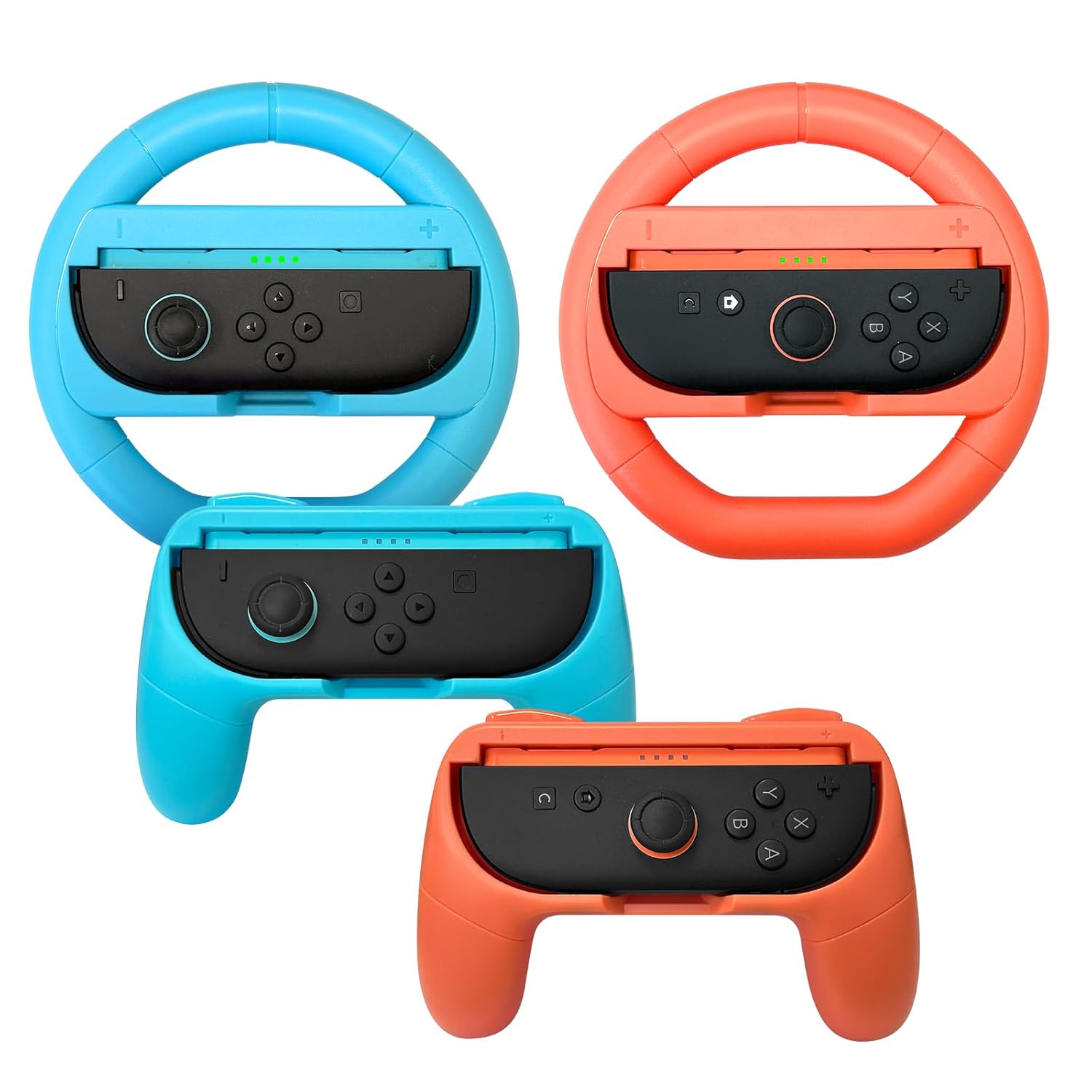 Hand Grips & Steering Wheels 4-Pack Kit for Nintendo Switch 2 (2025), Joy-Con Controller Handles for Mario Kart World/8 Deluxe Ergonomic Anti-Slip Design Family Party Accessories (Blue Orange)