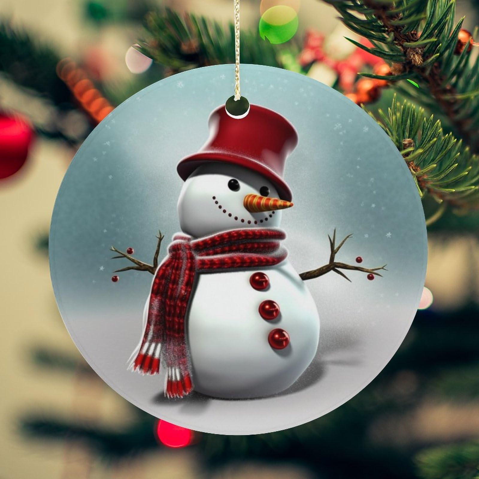 Christmas Snowman Christmas Ornament for Christmas Tree Ceramic Round Ornament Winter Holiday Keepsake Gift 2.7" Christmas Tree Hanging Decorations Circle Ceramic Pendant Xmas Gift