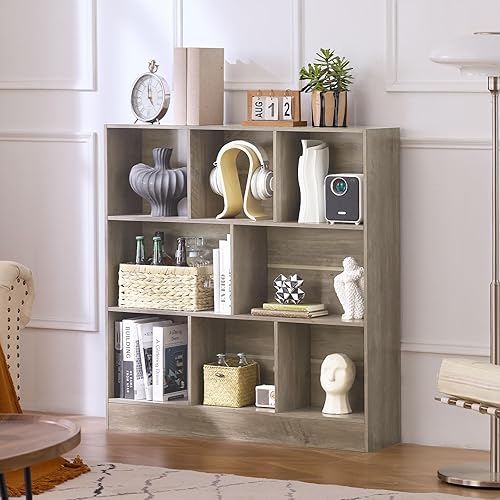 Miniatura 33 de LEYAOYAO Estantería de 10 cubos, estantería ancha moderna de 3 niveles con patas, estantería de madera de mediados de siglo, estuche grande rosa,