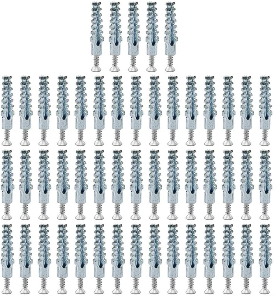 Self Tapping Drywall Anchors, Heavy Duty Concrete Screws with Serrated Thread, M6 METALs Expansion Bolts for Hollow Wall Fastener Kit, Carbon Steel Screw Set for Pipe Mounting(50pcs M8)