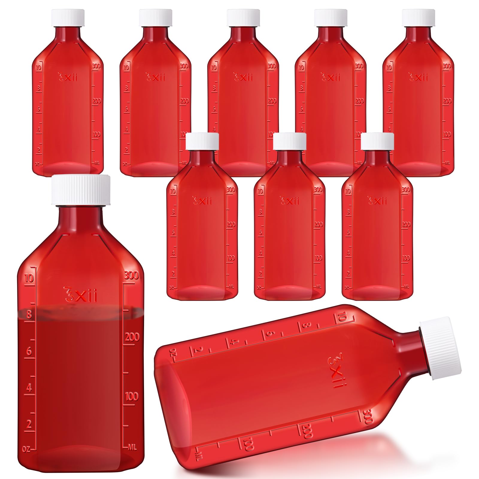Reallnaive 10 Pcs 12 oz Liquid Medicine Bottles with Caps, Amber