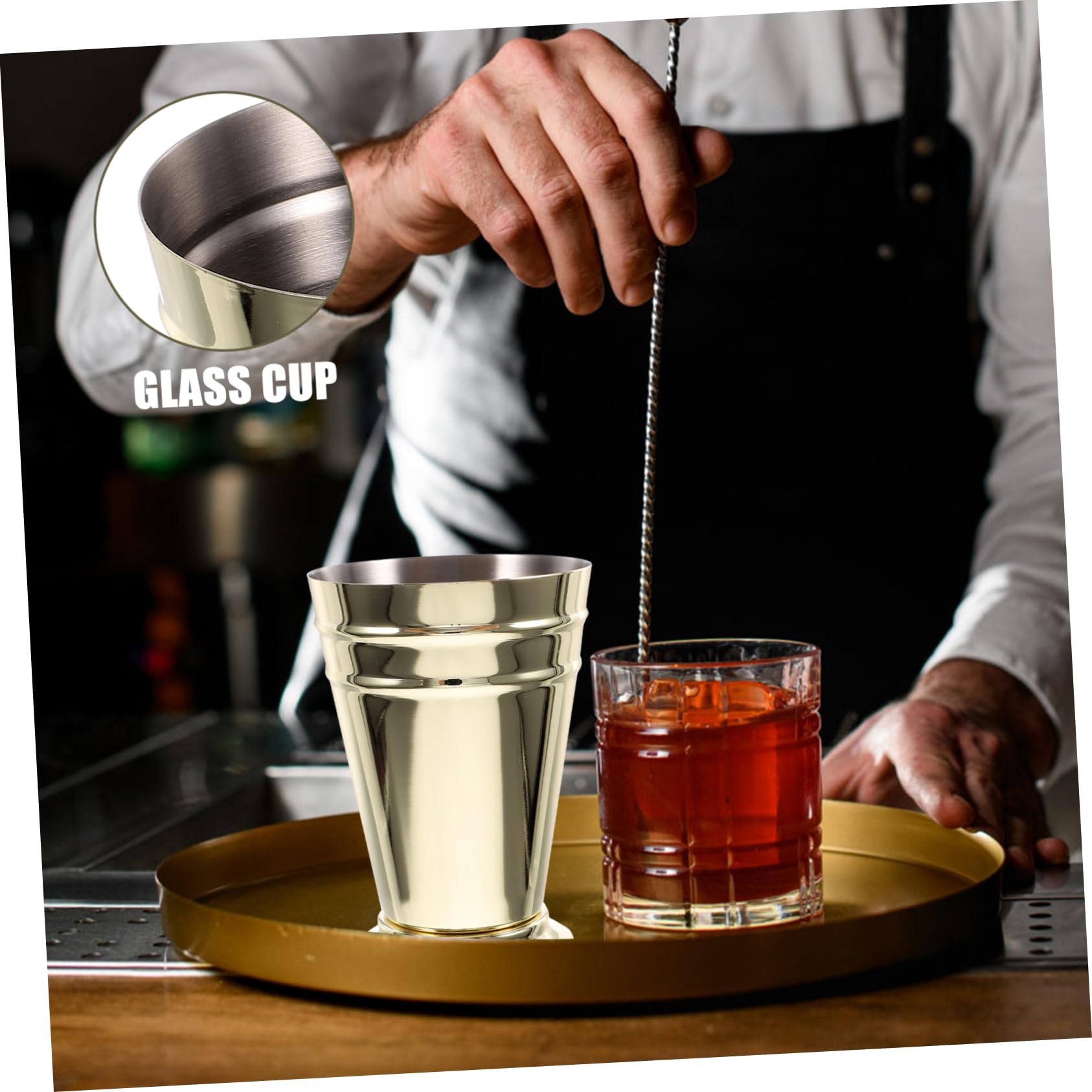 MOLUCKFU Martini Glasses Stainless Steel Golden Retro Cup Red Wine Cup Mug