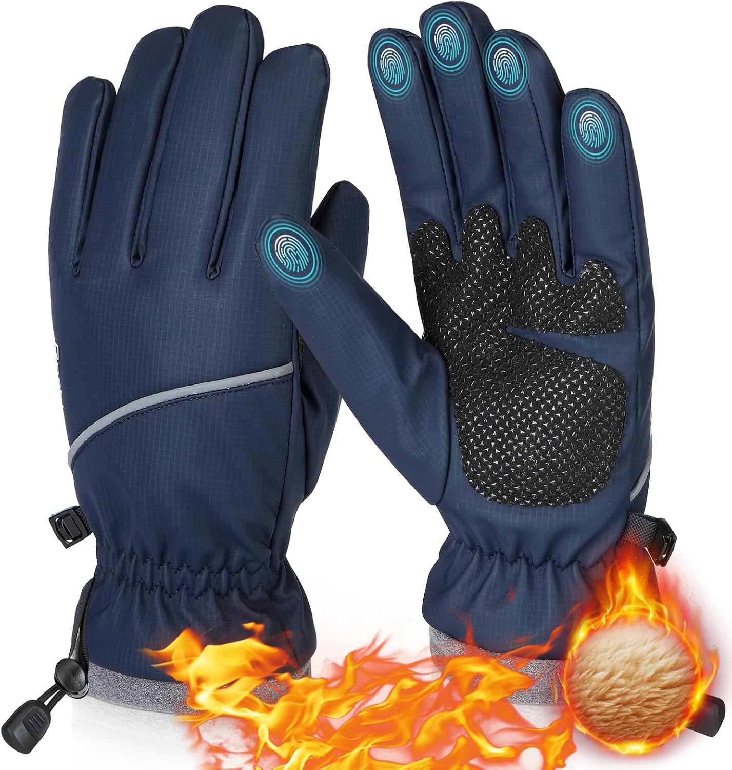 Winter Gloves Waterproof Windproof for Mens Women, Thermal Warm Gloves for Cold Weather, Grip Snow for Touch Screen Skiing Cycling Running Driving Snowboarding Fishing Outdoor