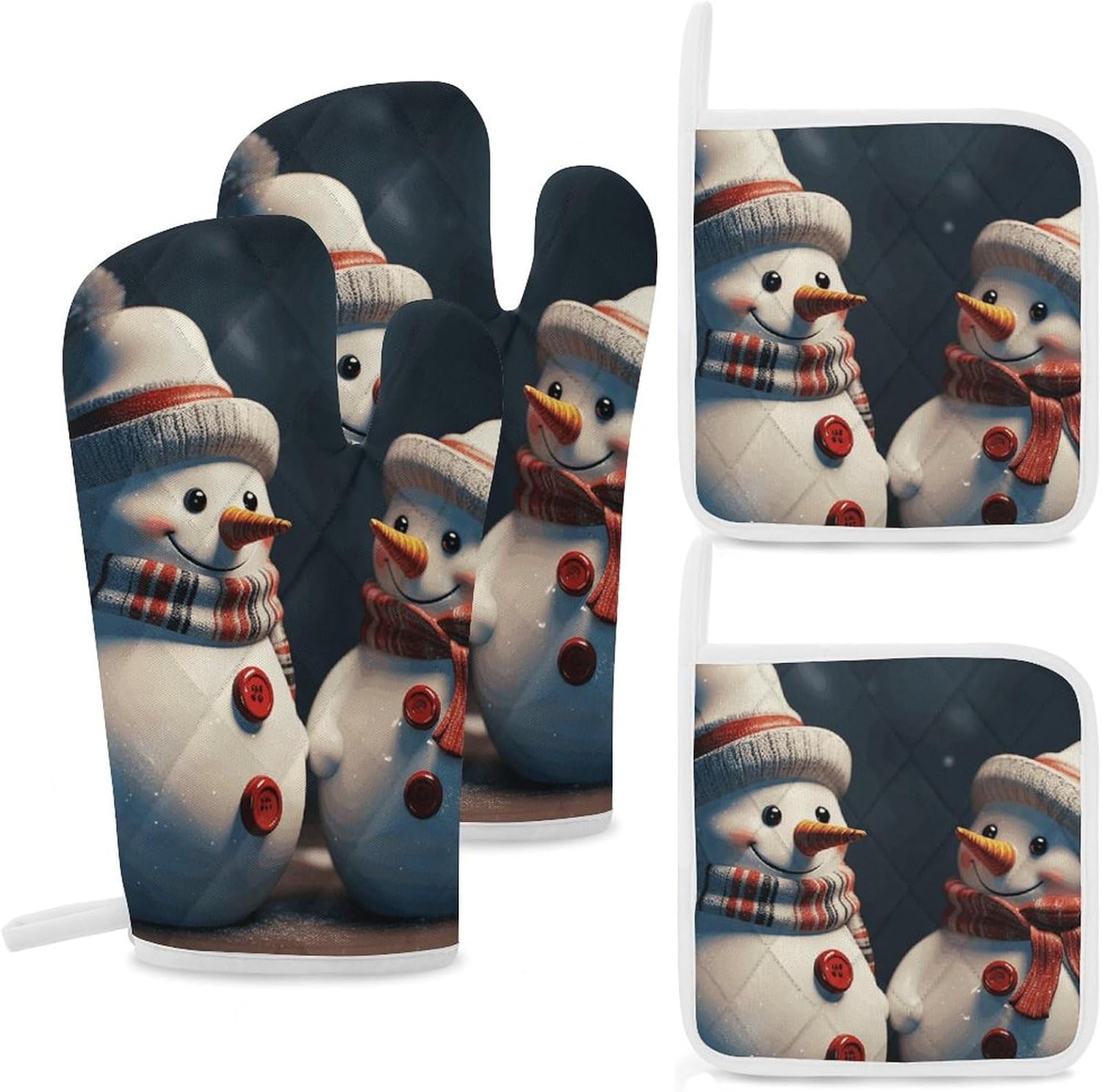 Oven Mitts Pot Holders Kitchen Two Cute Snowmen Heat Resistant Oven Glove for Baking and Cooking