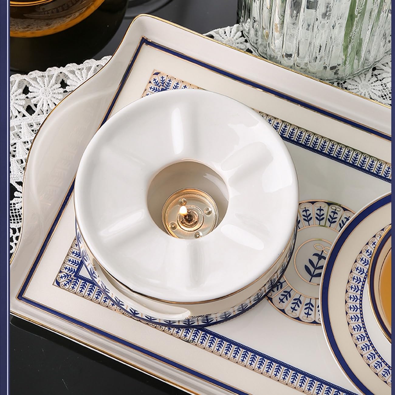 Zestaw Do Herbaty Z Porcelany Kostnej Z Metalowym Uchwytem, Lekki, Luksusowy Podwieczorek, Herbata Owocowa, Herbaty Kwiatowe, Zestawy Ze Szklanym Czajniczkiem I Podgrzewa