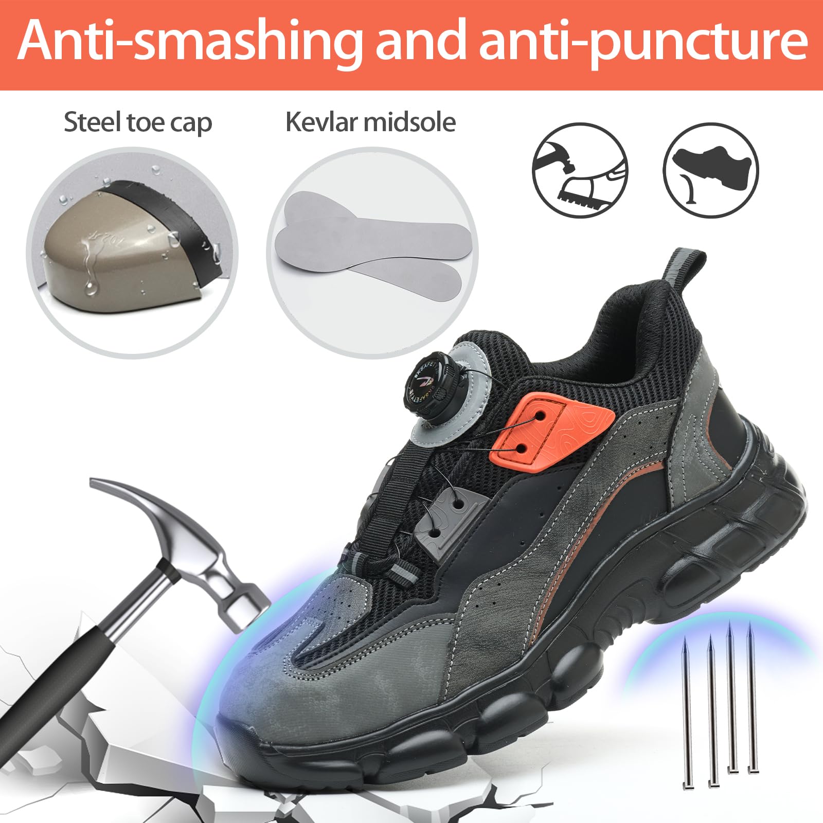 SmoothPace Scarpe Antinfortunistiche Uomo Donna Leggere Comode Traspiranti Scarpe Antinfortunistica Antiscivolo Ammortizzazione Sicurezza con Punta in Acciaio da Lavoro 37-46EU