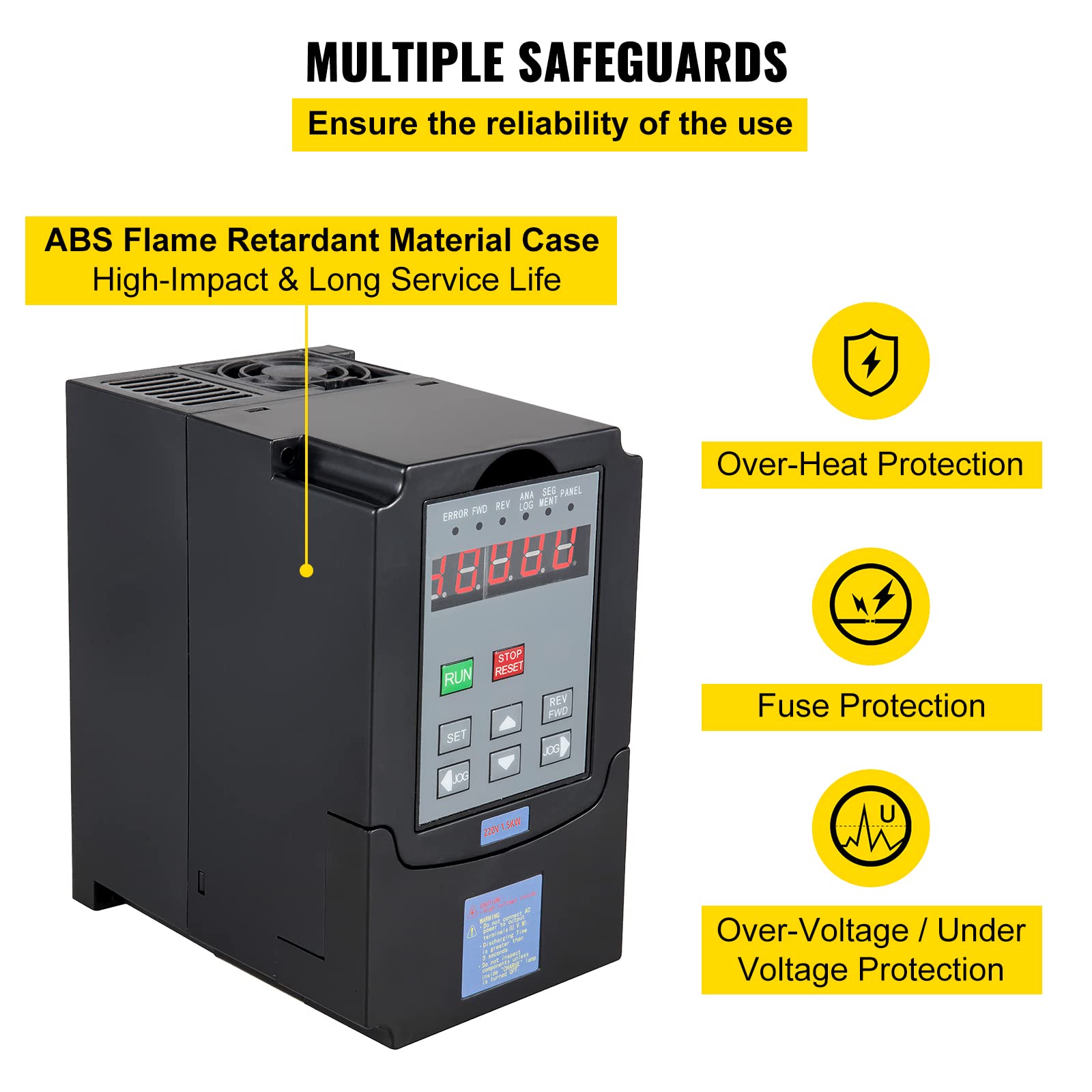 VEVOR Frequenzumrichter 1,5 kW Variable Frequency Driver VFD 220V 2HP Professional Frequenzwandler Inverter Antrieb für Spindelmotor, Schwarz