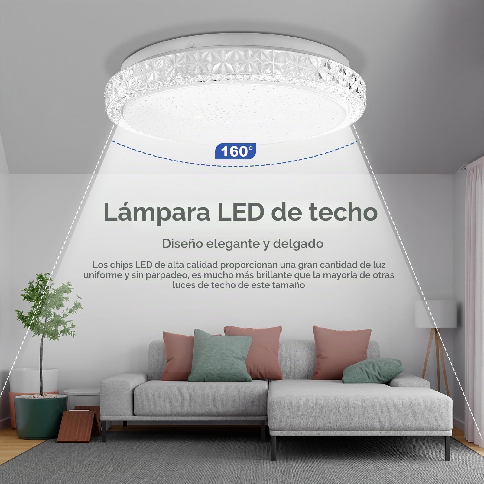 Lámpara de Techo 48W, 6500K Blanco frio Plafón LED Techo, 4800LM Plafon Luz LED, Ø48cm Plafon Redonda, Moderna Luz para Sala, Cocina, Dormitorio, Pasillo, Oficina