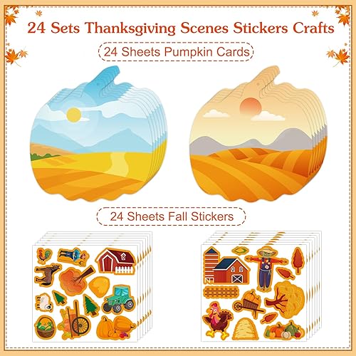 Miniatura 6 de WhatSign Manualidades de Acción de Gracias para niños, 24 juegos de calcomanías de otoño de Acción de Gracias, calcomanías de escena de Acción de