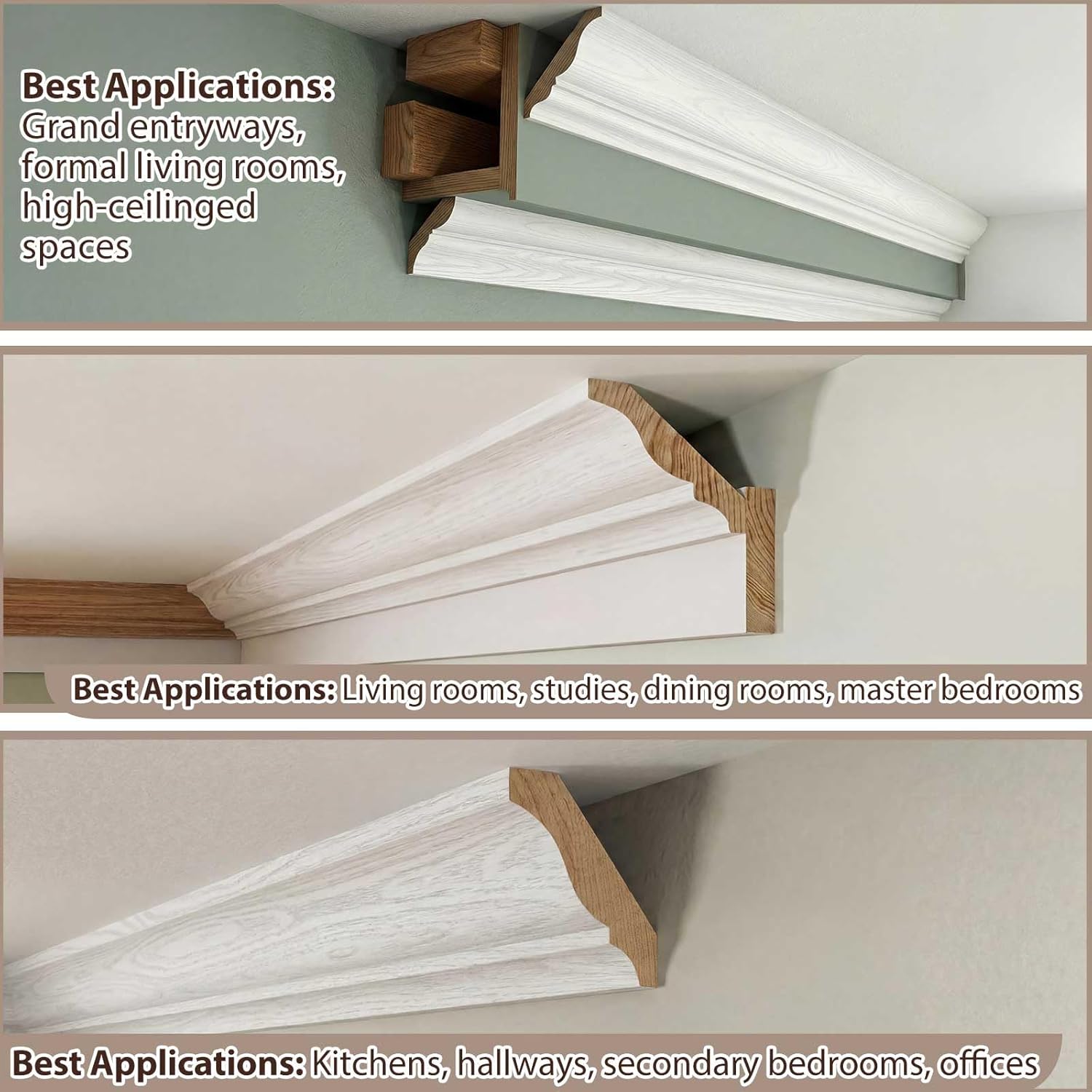DoubleFill 2 Pack Solid Red Oak Hardwood Crown Molding Trim 47" x 3/4" x 3-5/8" Real Wood Colonial Ceiling Molding, Unfinished & Stainable, Easy Install, Alternative to Foam & Plastic Trim, 94" Total