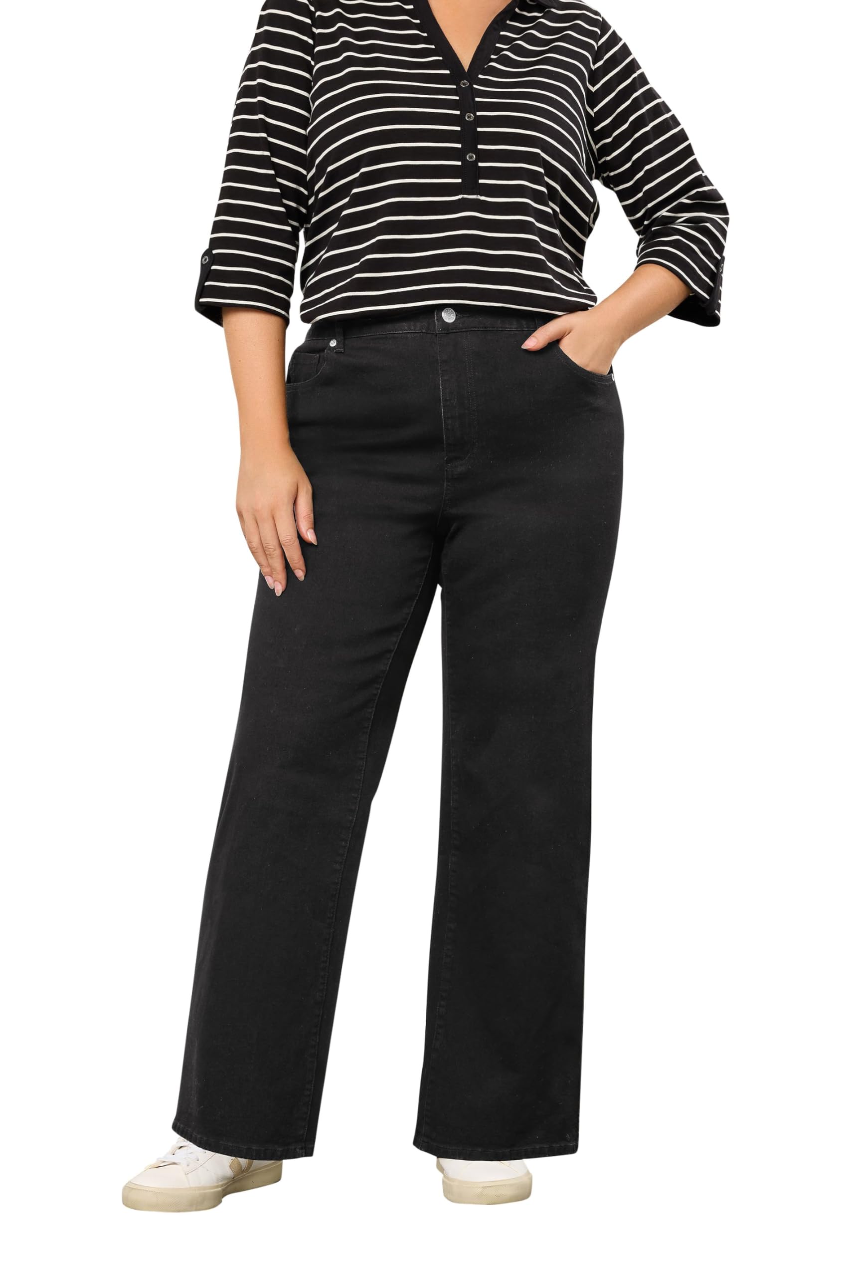 Evans Women's Black Curve Premium Wide Leg Jeans - Plus Size Curve