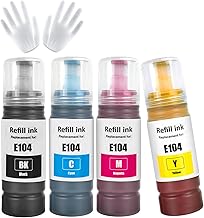 104 Multi Ink Compatible for Epson 104 ET-2810 ET-2815 ET-2820 ET-2825 ET-2710 ET-2711 ET-2712 ET-2714 ET-2715 ET-2720 ET-2721 ET-2721 T-2726 T-ET-4700 ET-4800 Printer (BK/C/M/Y)