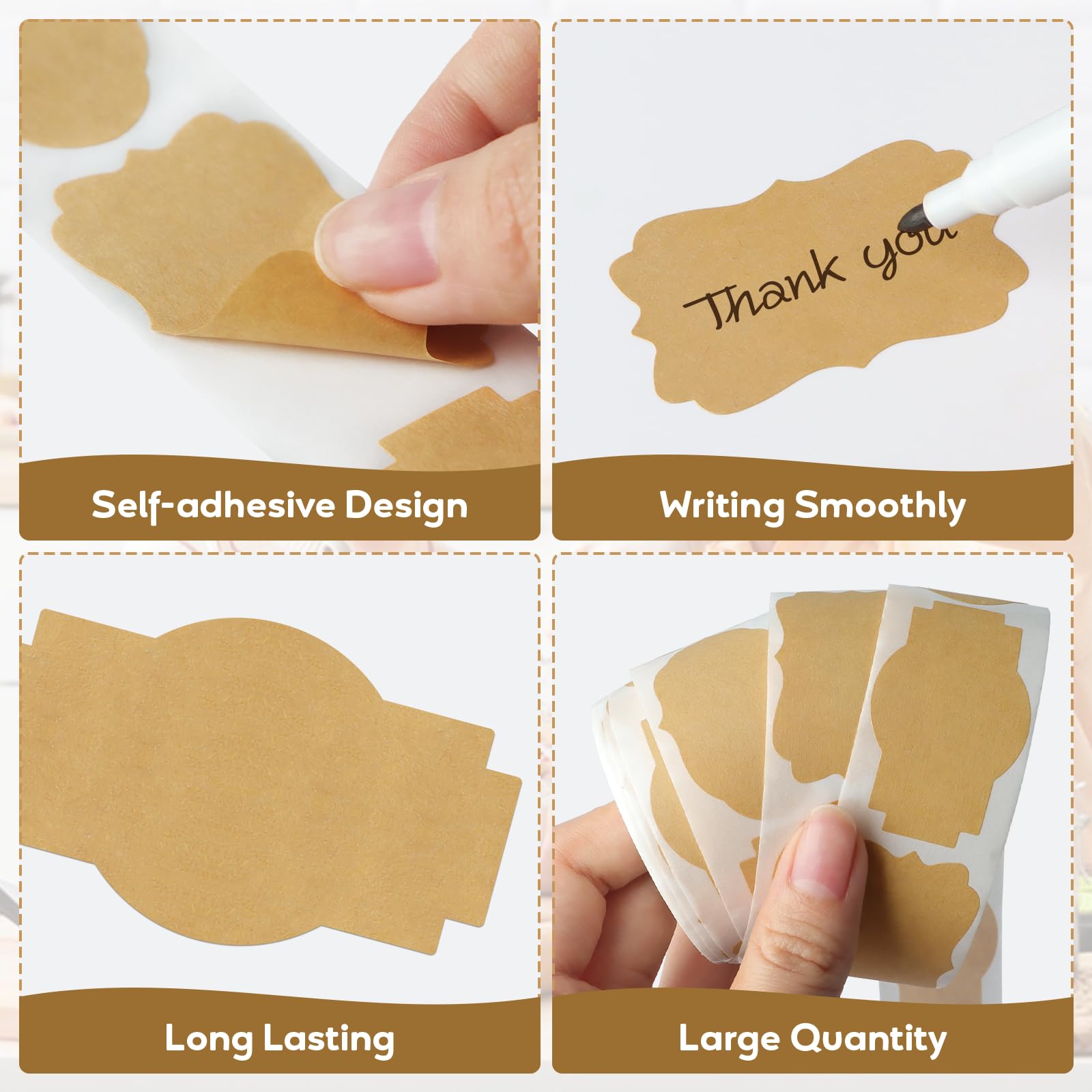 300 Stück Kraft-Etikettenaufkleber für Geschenke, 2 x 3,8 cm selbstklebende braune Etiketten, Allzweck-Etiketten für Gläser, Flaschen, Lebensmittel, Kosmetik, Geschenk, Namensschilder, Einmachgläser,