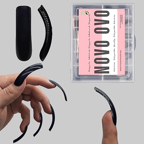 NOVO OVO 100 puntas de uñas curvadas de Halloween negro extra largas con forma de halcón a presión, cubierta completa, uñas postizas Queen Square