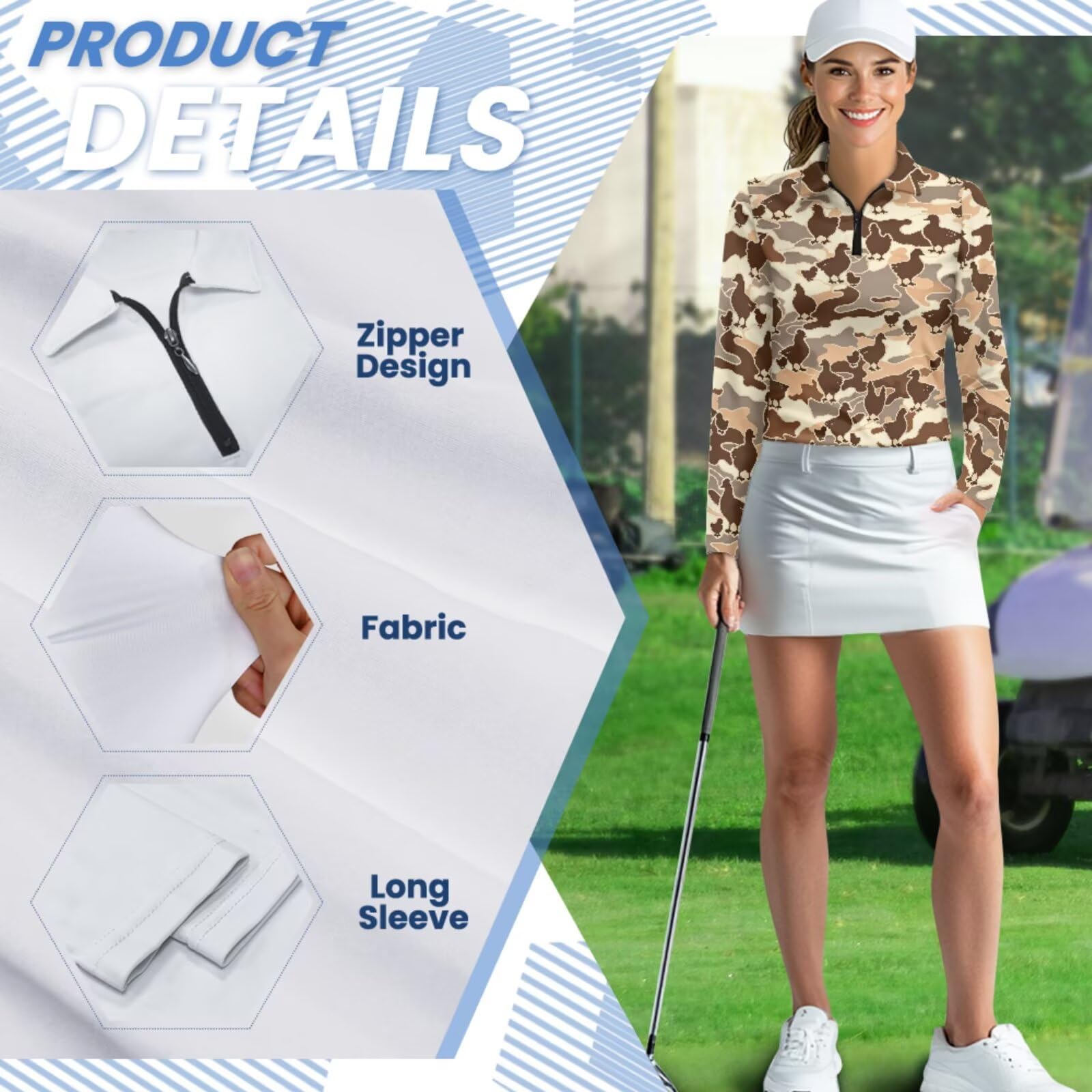 chaqlin Camisas de golf a juego para parejas, con cremallera, para mujer, camisa polo de manga larga para hombre, camisa de golf para hombre