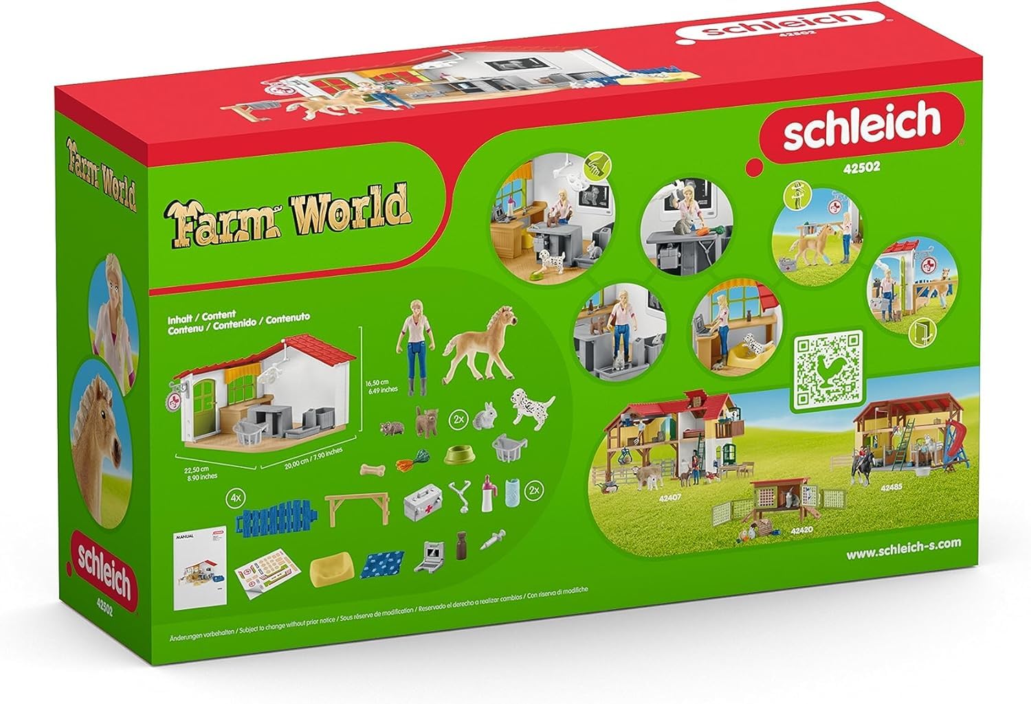 Schleich Farm World 42502 — Set de Clínica Veterinaria para Animales, 27 Piezas — Incluye Clínica, Veterinario, Animales de Juguete y Accesorios — Juguetes para Niños de 3 Años o Más