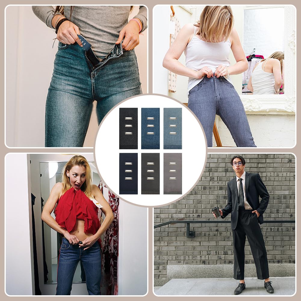 6 Piezas de Extensor de Botón Extensión de Cintura Gancho Ajustable con Gancho Elástico Extensión de Botón para Pantalones para Hombres y Mujeres Jeans Camisas Pantalones Falda