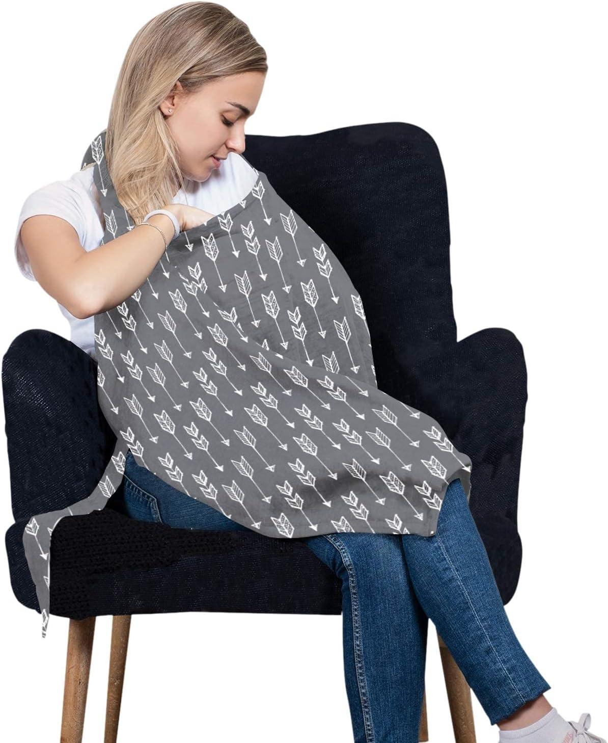San Francisco Baby Cotton Nursing Cover - Large Breastfeeding Cover with Built-in Burp Cloth & Pocket - Soft, Breathable, Chemical-Free, 360° Coverage, Gray Nursing Cover for Breastfeeding by