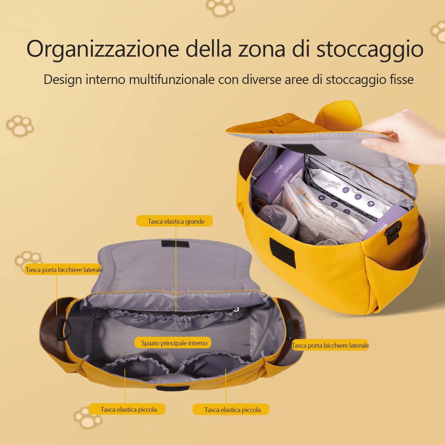SUNVENO Borsa per pannolini per gatti grande capacità mamma borsa da viaggio maternità universale bambino passeggino borse organizer (giallo)