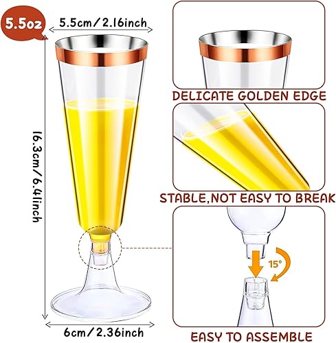 Miniatura 2 de Paquete de 100 copas de champán de plástico, vasos de champán desechables de plástico de 5 onzas para fiestas, copas de cóctel de vino transparentes