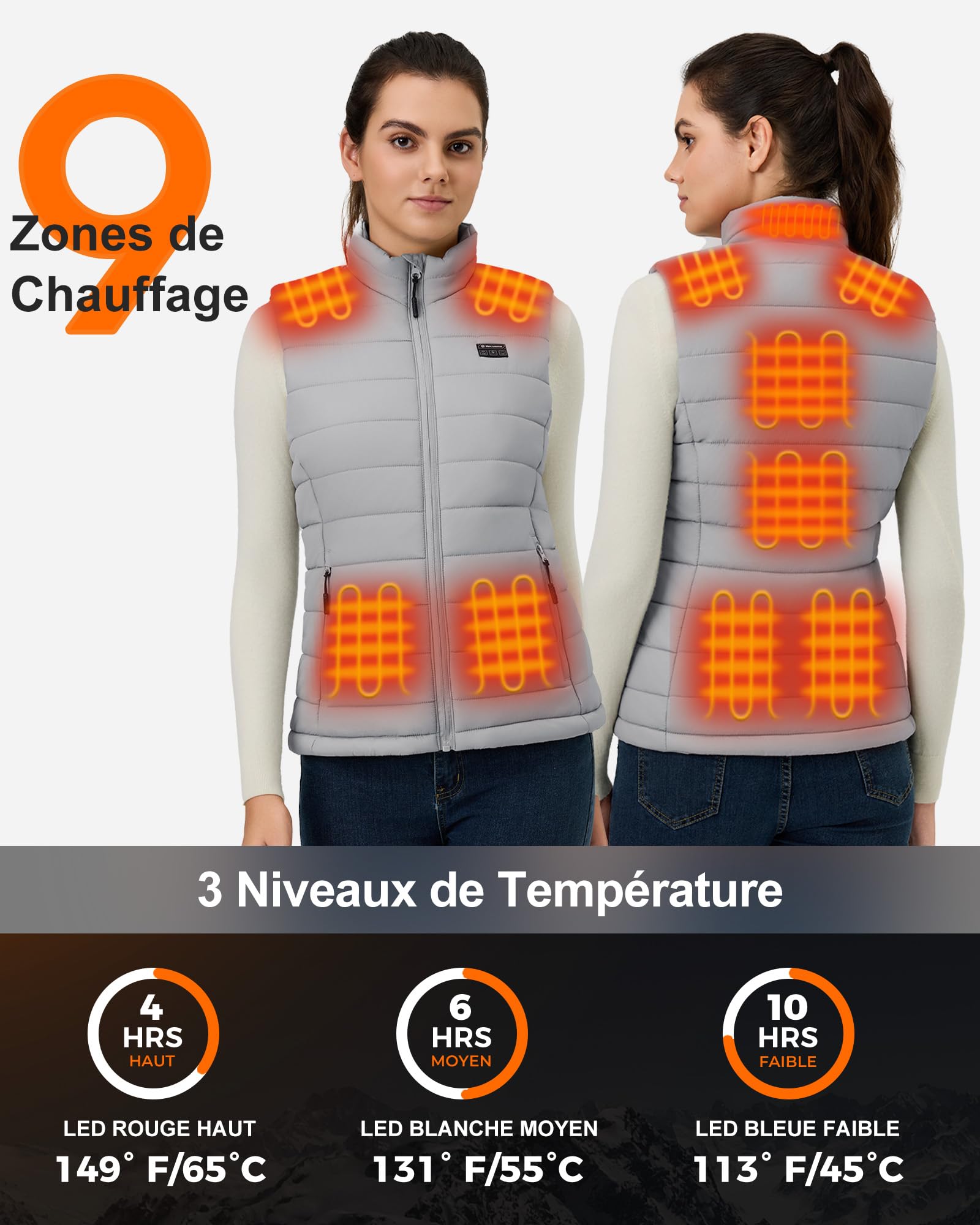 Gilet Chauffant Femme avec Batterie incluse 16000mAh 7.4V, Léger Gilet Chauffant Electrique, Veste Chauffante Femme pour Sports en Plein Air Hiver -XL