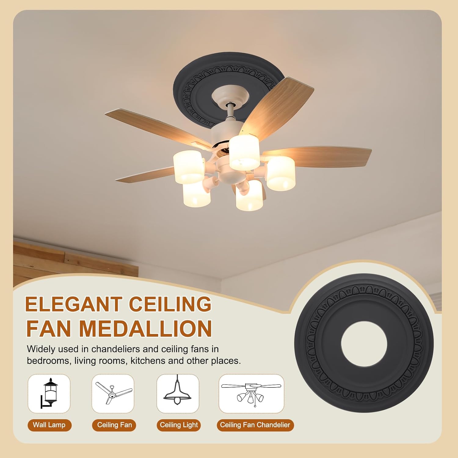 PATIKIL Ceiling Medallion, 2 Pcs 12" OD x 4" ID PU Decorative Ceiling Light Medallion Chandelier Medallion Petal Ceiling Light Cover Plate for Ceiling Light Fixtures Fans, Black