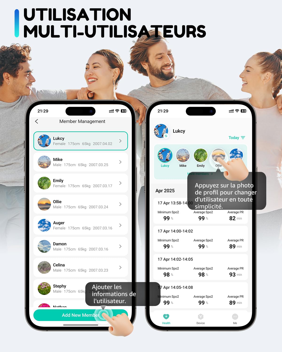 HealthTree O2Ring Oxymètre de Pouls avec Bluetooth, Saturomètre Rechargeable, Suivi Continu de SpO2 & Fréquence Cardiaque avec Alertes sur App et Rapports, pour Maison, Sommeil, Sport et Voyages