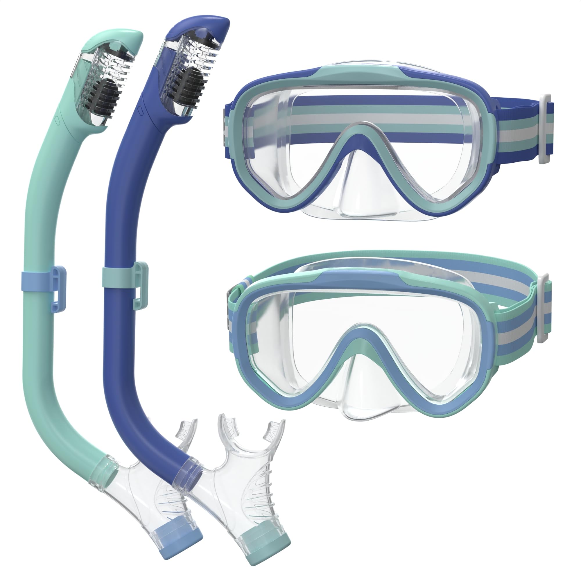 ACURE Kids Swim Goggles for Boys Girls Ages 3-14, Anti-Fog Snorkel Mask Set with Nose Cover and Fabric Strap Children Diving Mask in Swimming Pool for Youth (Blue & Mint/Blue, Mask & Snorkel Set)