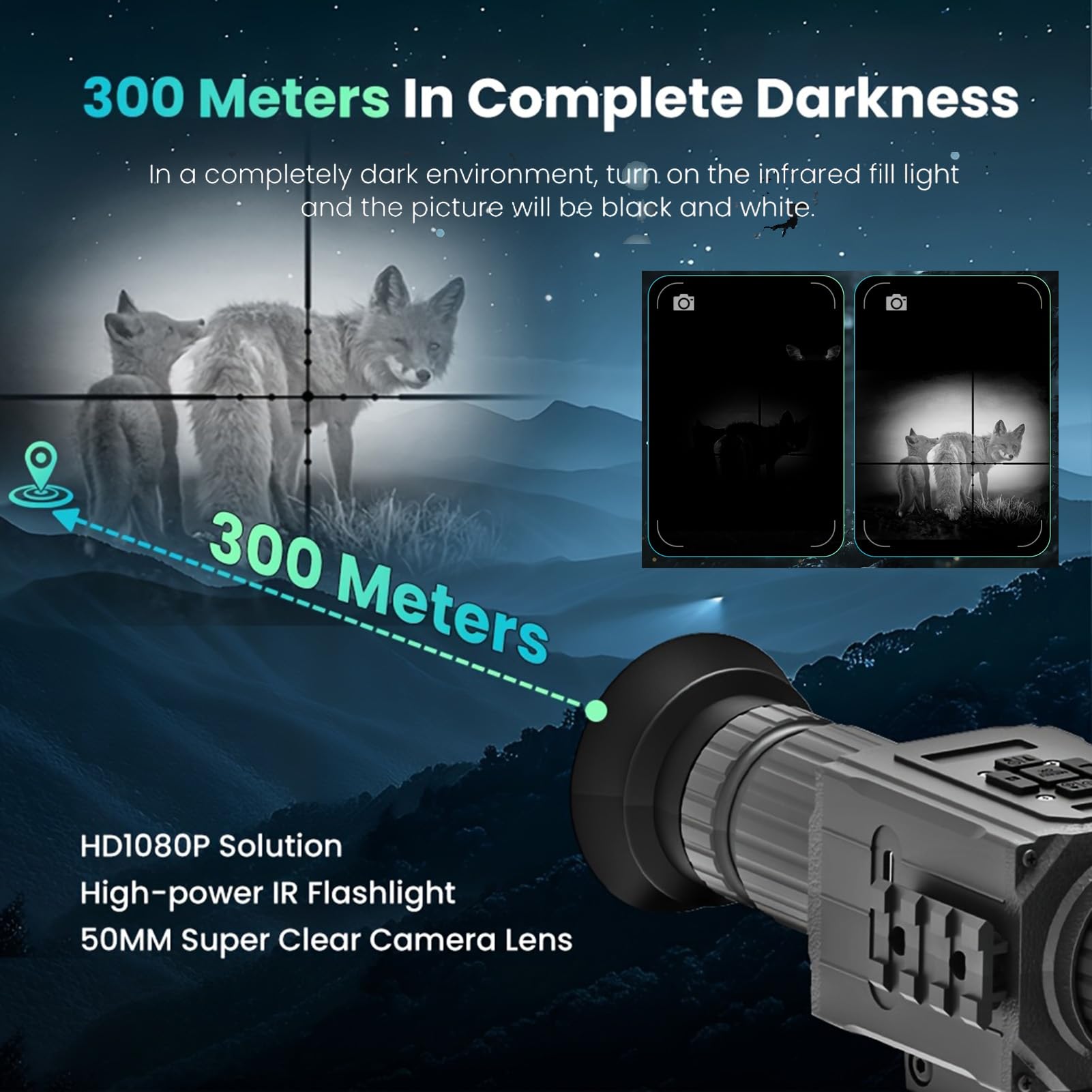 Lunette de Vision Nocturne numérique NK008 pour la Chasse, Lunette de visée Infrarouge HD 1080p, caméra monoculaire, Zoom numérique x5, Illuminateur Infrarouge 850° intégré