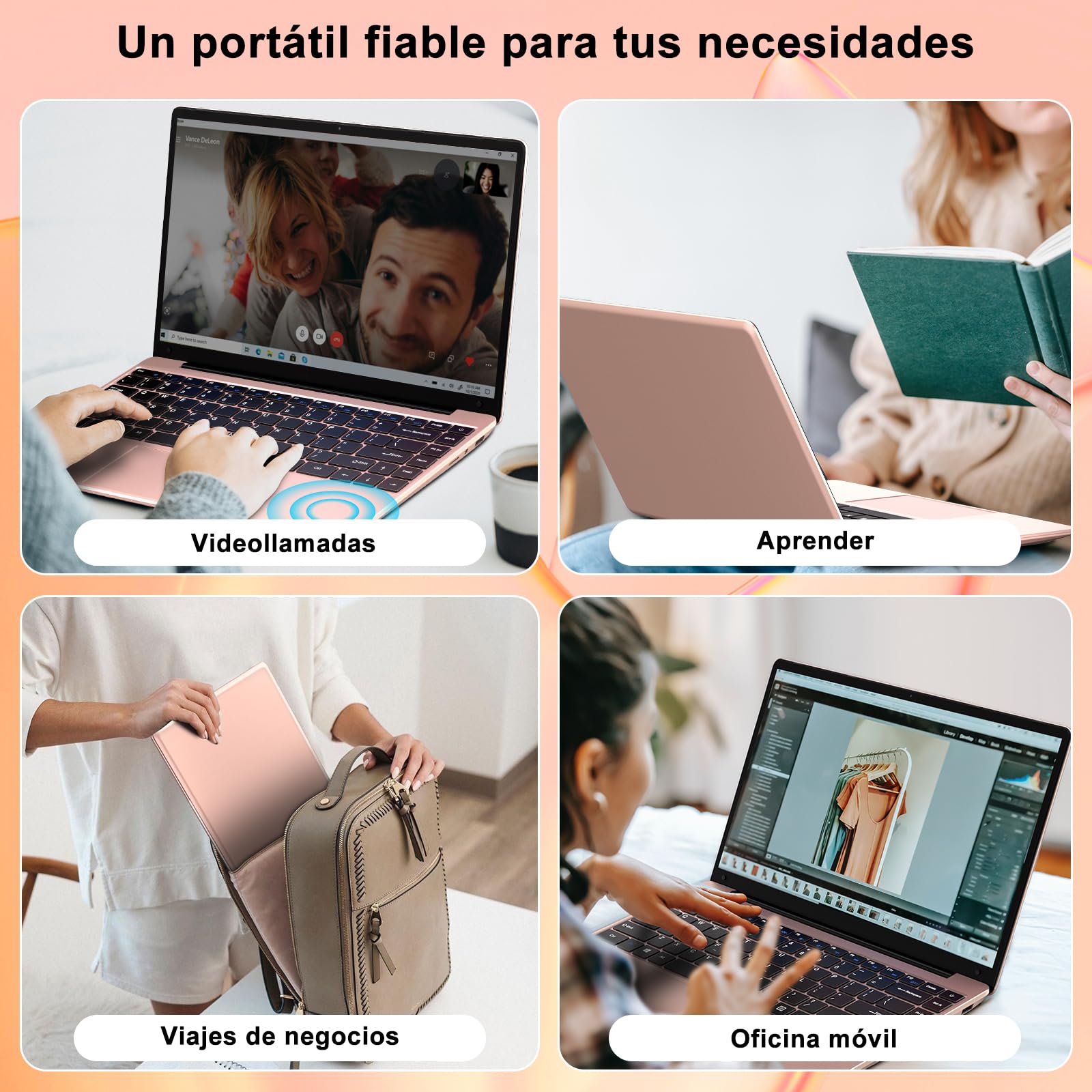 Ordenador Portatil Celeron N4020 Up to 2.8Ghz, Ordenadores Portatiles 14 Pulgadas Win 11 con 5G WiFi 6+256GB SSD Expansión 1TB, BT 4.2 1920*1080 FHD Mini Puerto Multimedia Portatiles Buenos-Oro