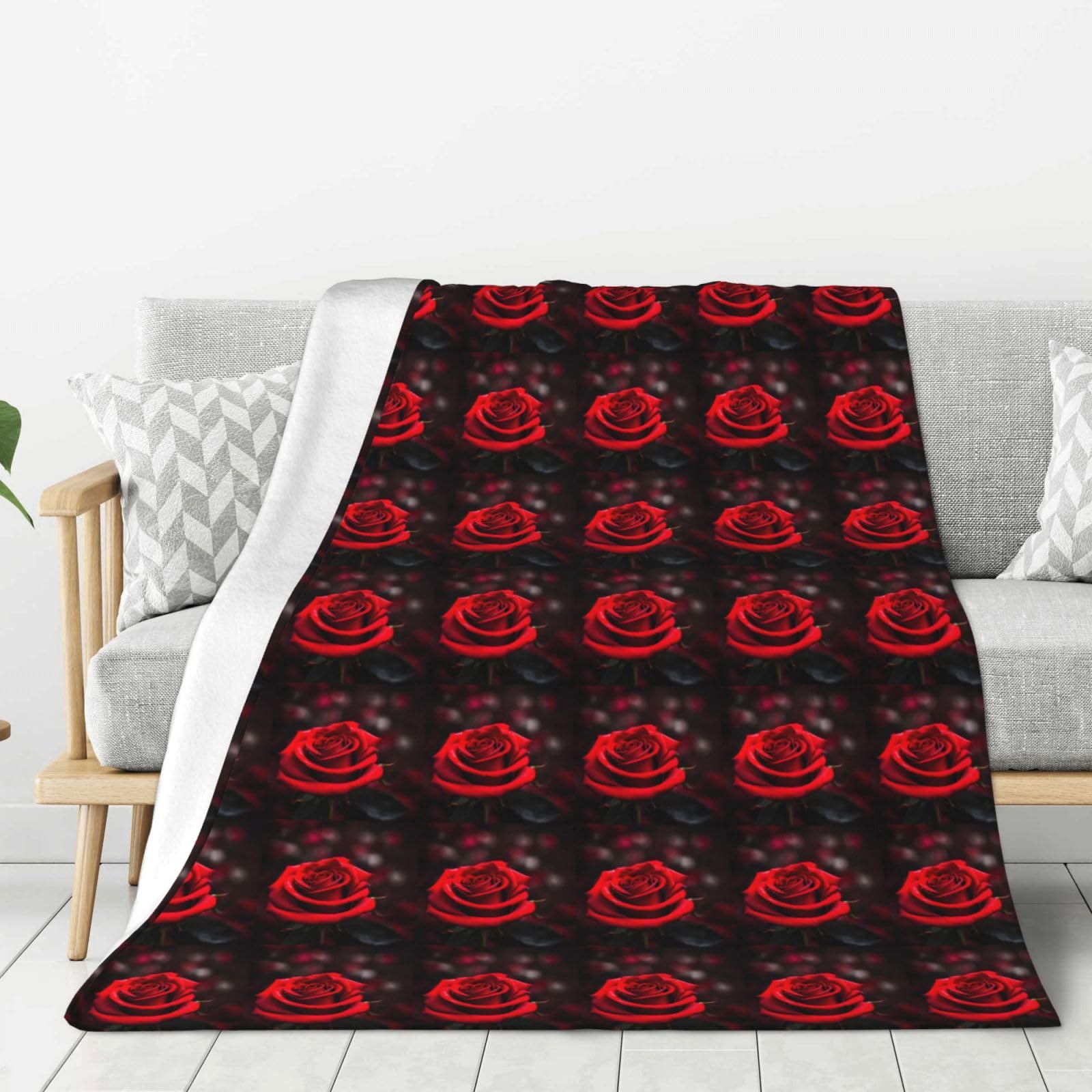 Grande couverture douce et épaisse à motif rose rouge pour lit et canapé