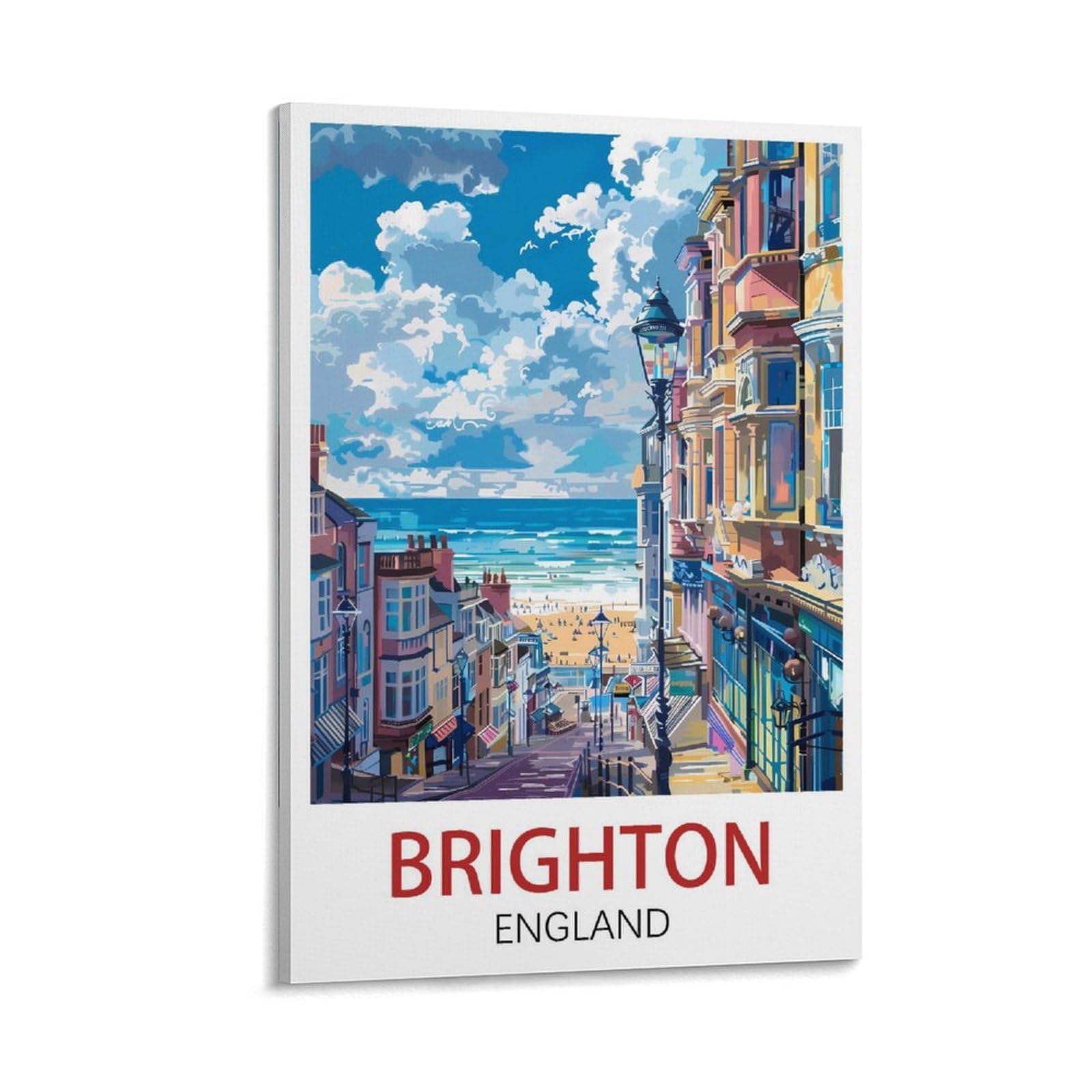 Losnabo Frame-Style Brighton England Vintage Travel Poster 12X18inch(30X45cm) Canvas Wall Poster And Art Picture Print Modern Home Bedroom Decor
