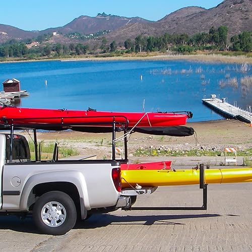 Miniatura 8 de PENSUN Extensor de plataforma de camioneta, diseño 2 en 1 plegable, para canoa o kayak, capacidad de carga de 800 lbs (extensor de plataforma, tiras