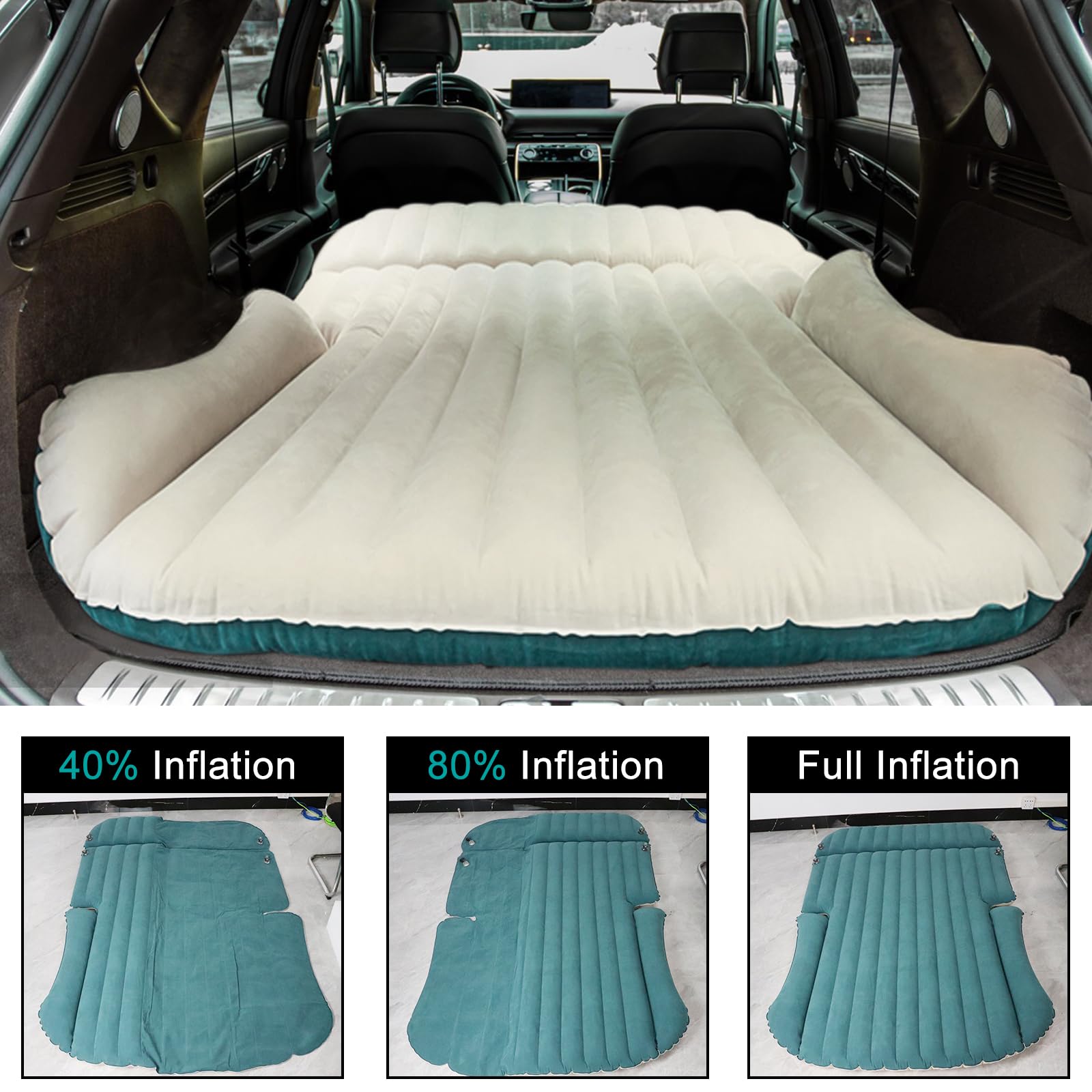 Afurkuot SUV Air Mattress Inflatable Truck Bed Mattress, Inflatable Back Seat Sleeping Bed with Pump, Double-Side Flocking Car Air Mattress for SUV Trucks Pickup Camping Road Trip