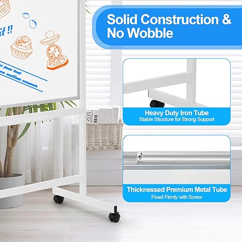 Miniatura 4 de 60 x 48 Double Sided Rolling Whiteboard, Large Rolling White Board - Magnetic Rolling Dry Erase Board Easel Standing Board on Wheels with Aluminium