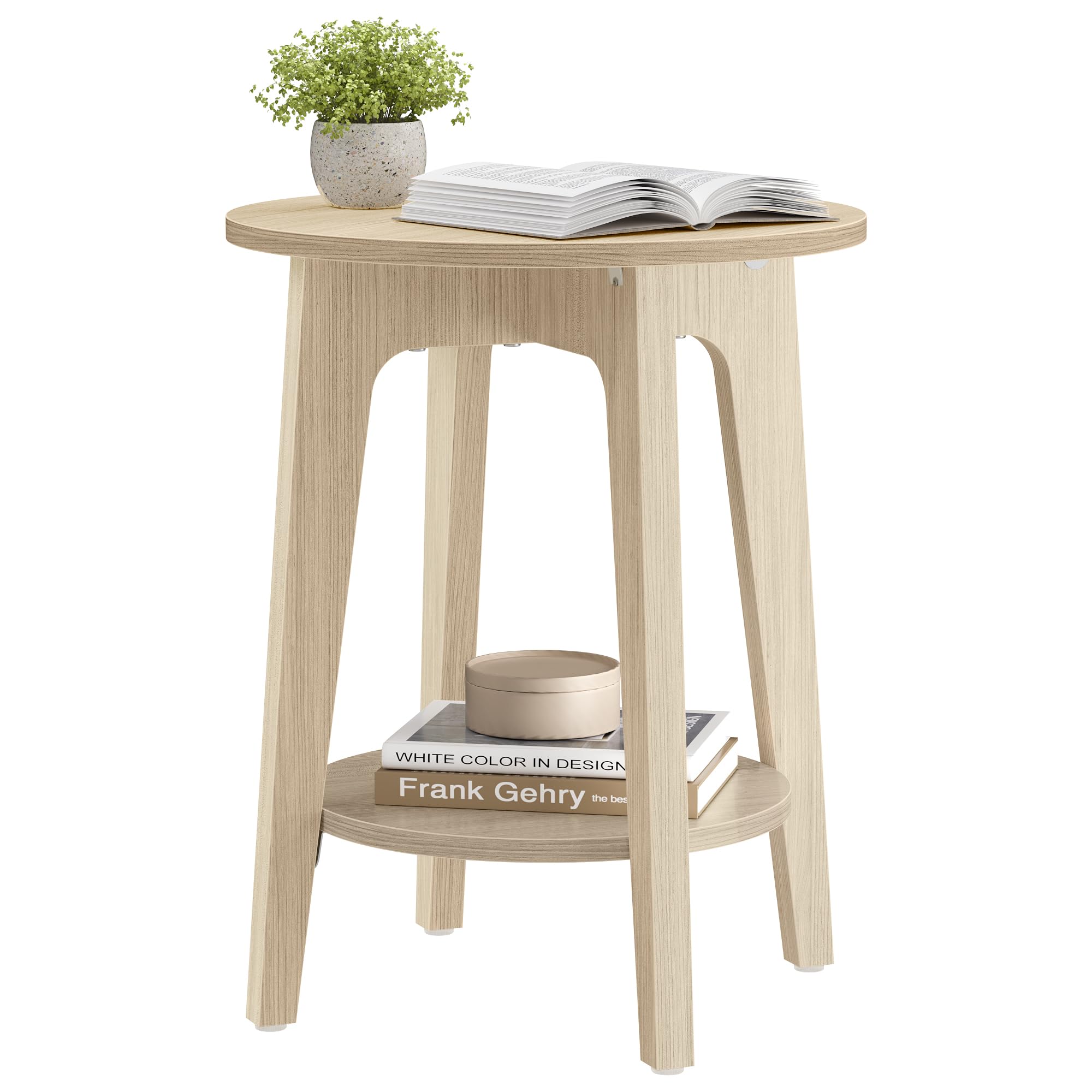 VASAGLE Side Table, Small Round End Table with Lower Shelf, Nightstand for Small Spaces, Living Room, Bedroom, Natural Beige ULET283N01