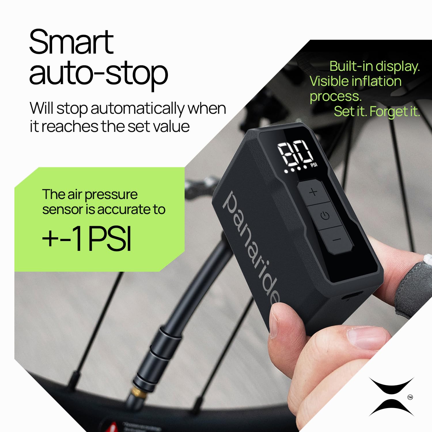 Panaride Air Nano Mini pompe à vélo électrique, 120 PSI – Gonfleur de pneu portable avec jauge numérique, arrêt automatique, s'adapte aux valves Presta et Schrader, gonflage rapide pour vélo de route