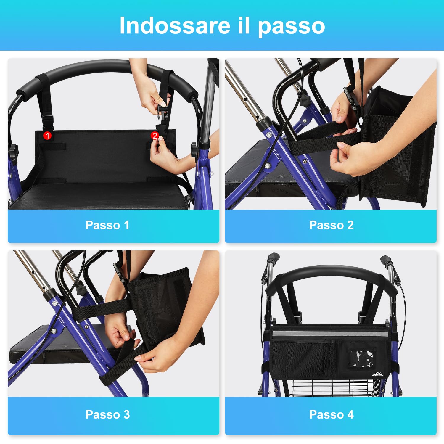 supregear Cestino Rollator, Grande Capacità Organizzatore Borsa con Svariate Tasche, Borsa di Stoccaggio Pieghevole Universale Impermeabile, Accessori per Rollator per Anziani, Nero
