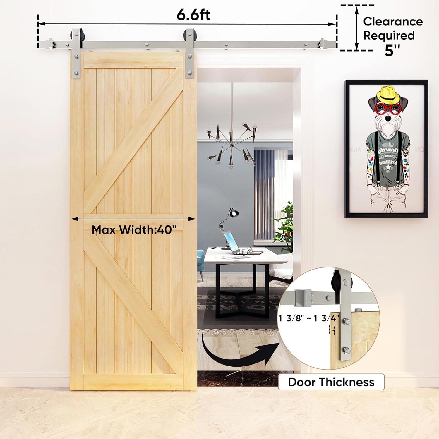 JUBEST 6.6FT Brushed Nickel Sliding Barn Door Hardware Kit Smoothly and Quietly J Shape Hanger Roller Flat Track Kit,Heavy Duty Nickle Barn Door Track,Easy to Install