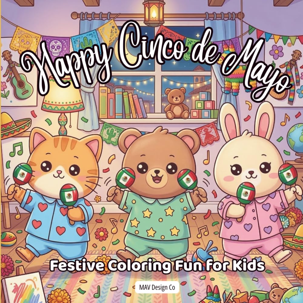 Happy Cinco de Mayo Festive Coloring Fun For Kids: Bold & Easy 8.5x8.5 Coloring Pages Featuring Tacos, Maracas, Mariachi Music, Sombreros, Dancing, and Fiesta Celebrations