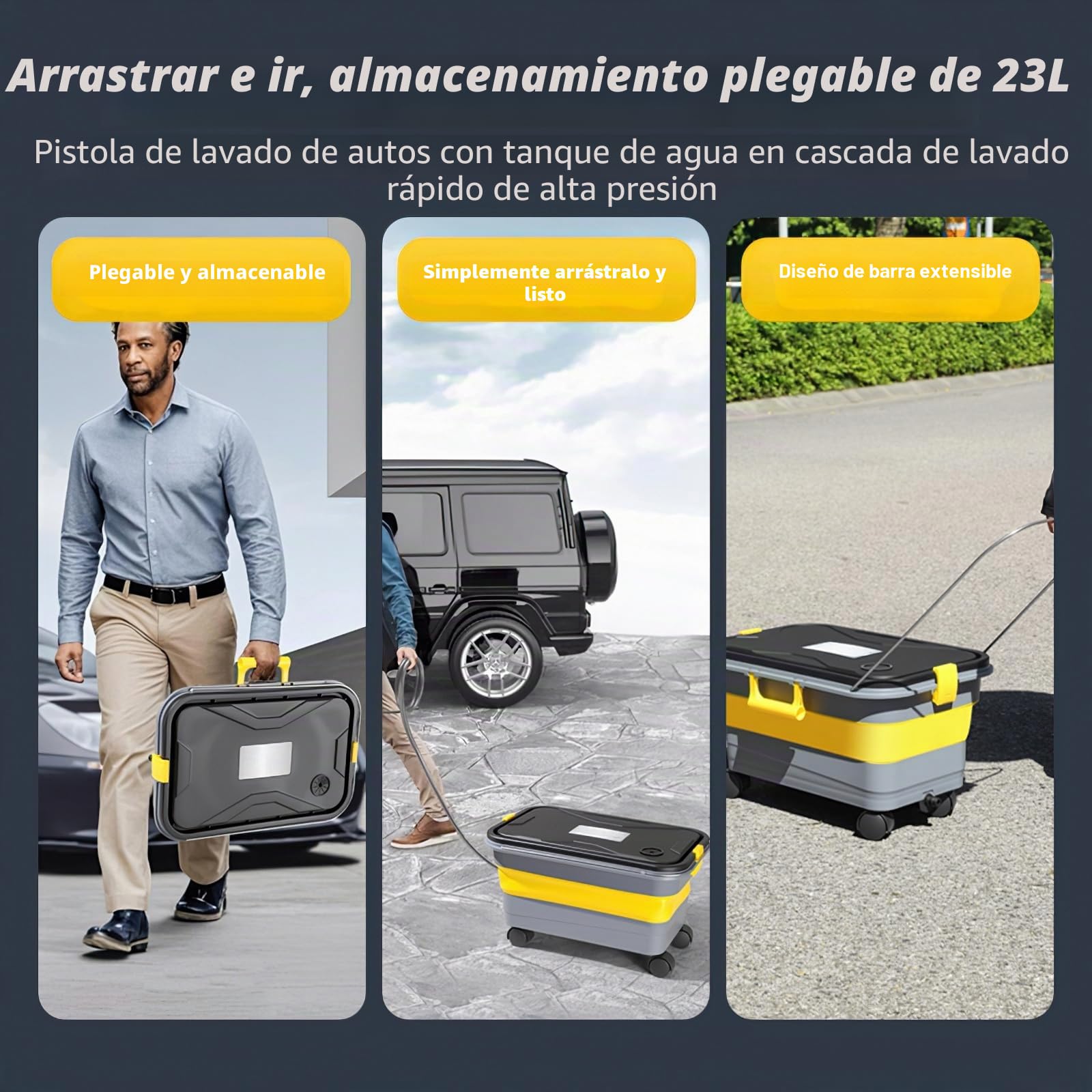 Limpiador de alta presión inalámbrico de 36 bares, con depósito de agua plegable de 23 litros, boquilla multifunción 6 en 1, limpiador de alta presión portátil para coches, ventanas, piscinas (batería
