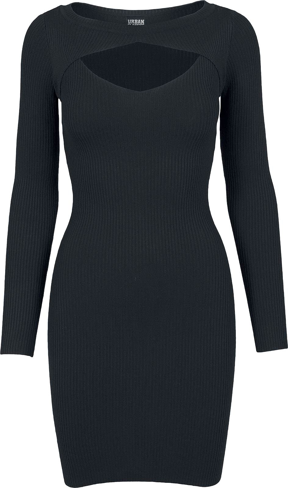 Urban Classics Vestido Corto de Manga Larga con Escote para Mujer, Acanalado, Elegante Vestido de Cóctel de material de punto, Color Burdeos o Negro
