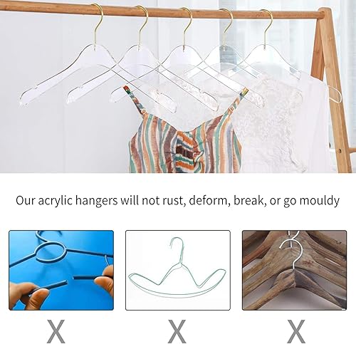 Miniatura 5 de Paquete de 15 perchas de acrílico transparente de alta calidad, acabado transparente y dorado