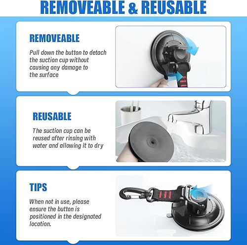 Miniatura 4 de Vashly Ventosa resistente, 6 ventosas fuertes con ganchos y 6 clips de lona, agarre de bloqueo para automóvil, toldo, barco, campamento