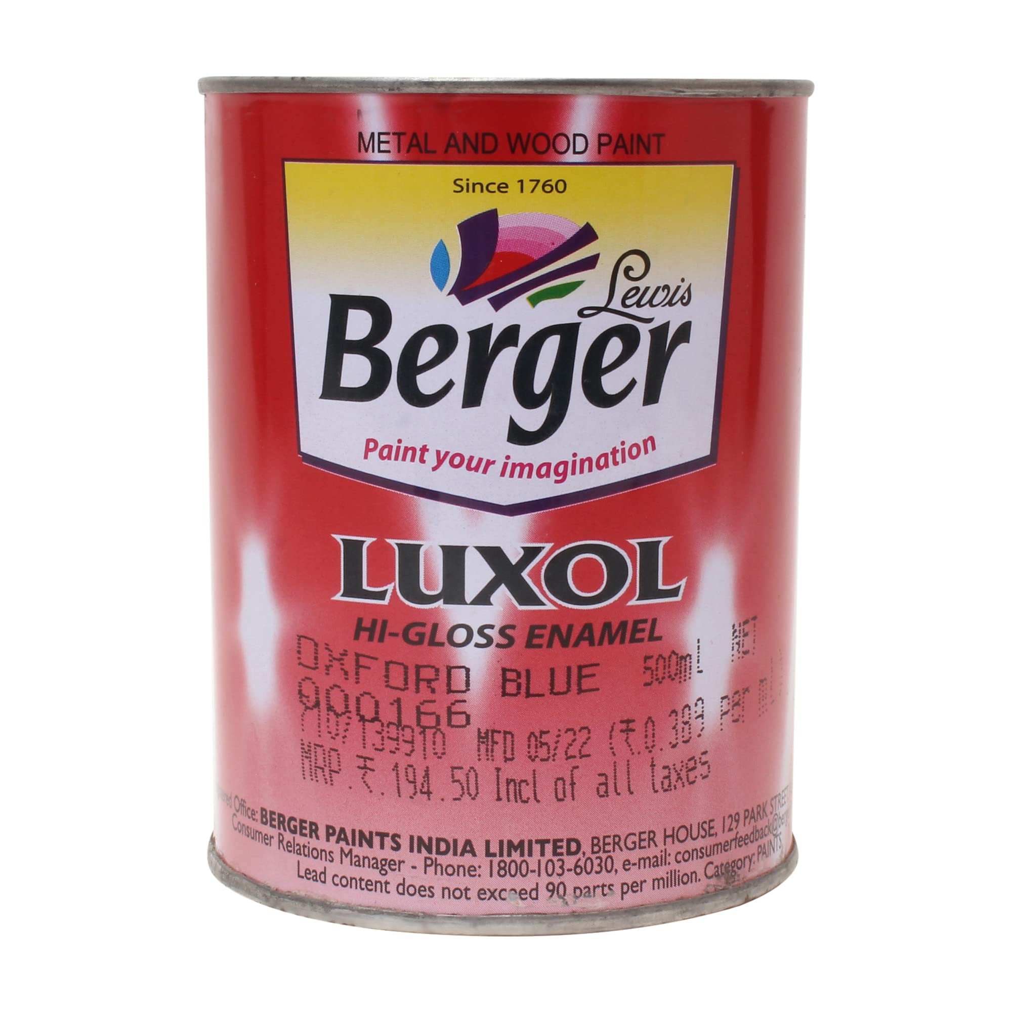 BERGER Luxol Hi Gloss Enamel Oxford Blue 500Ml (B0C3MG7G9V) Amazon Price History, Amazon Price Tracker