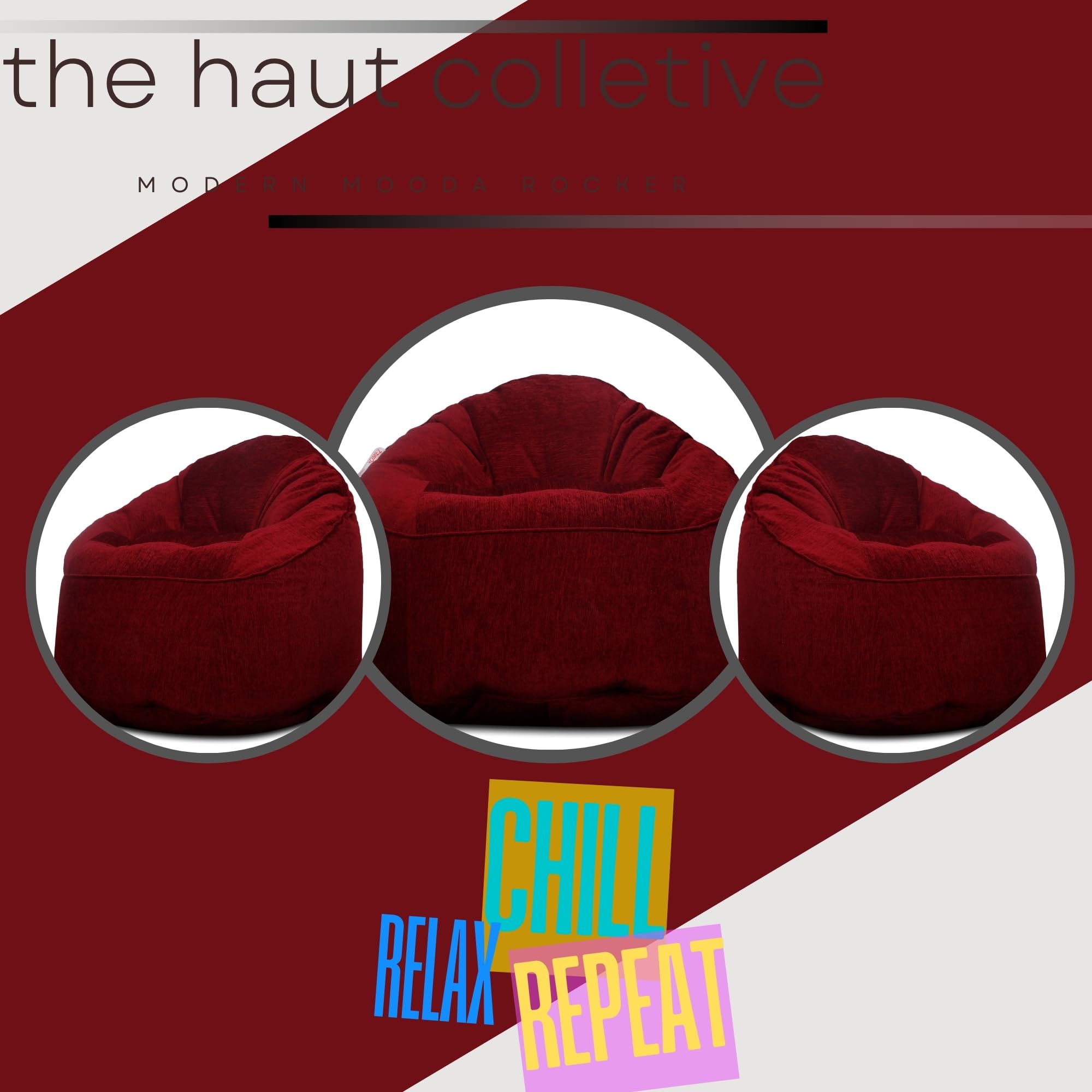 Style Homez Haut Collection Mooda, Rocker Lounge Bean Bag XXXL Size Maroon Color, Premium Velvet Fabric Cover Only 1